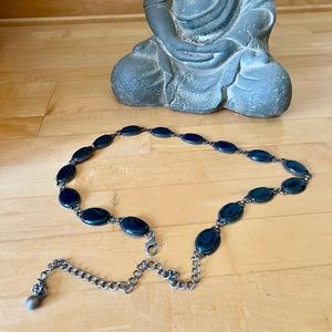 Blue Enamel and Pewter Metal Chain  Link Dress Belt - 42"